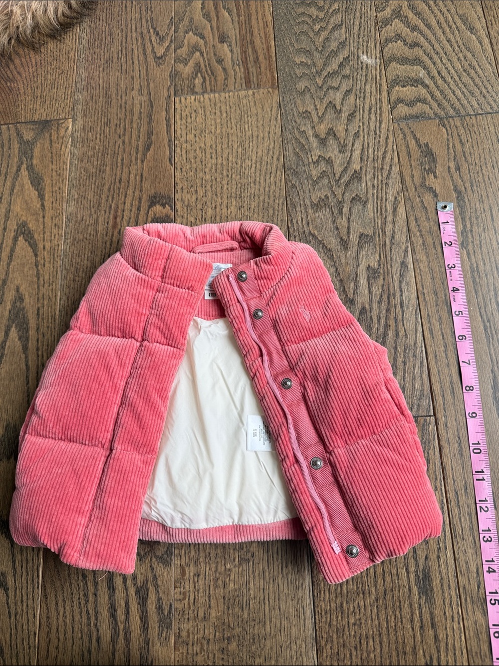 Ralph Lauren Coral Pink Corduroy Quilted Puffer Vest 9-12 months baby 1 year